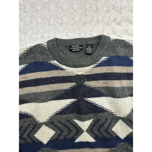 Expressions Vtg Geo Abstract Art Southwest Print Crewneck Sweater Knit Men’s XL - Picture 3 of 7